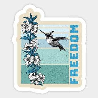 Humming Bird with Flowers Retro Sunset (Blue) Sticker